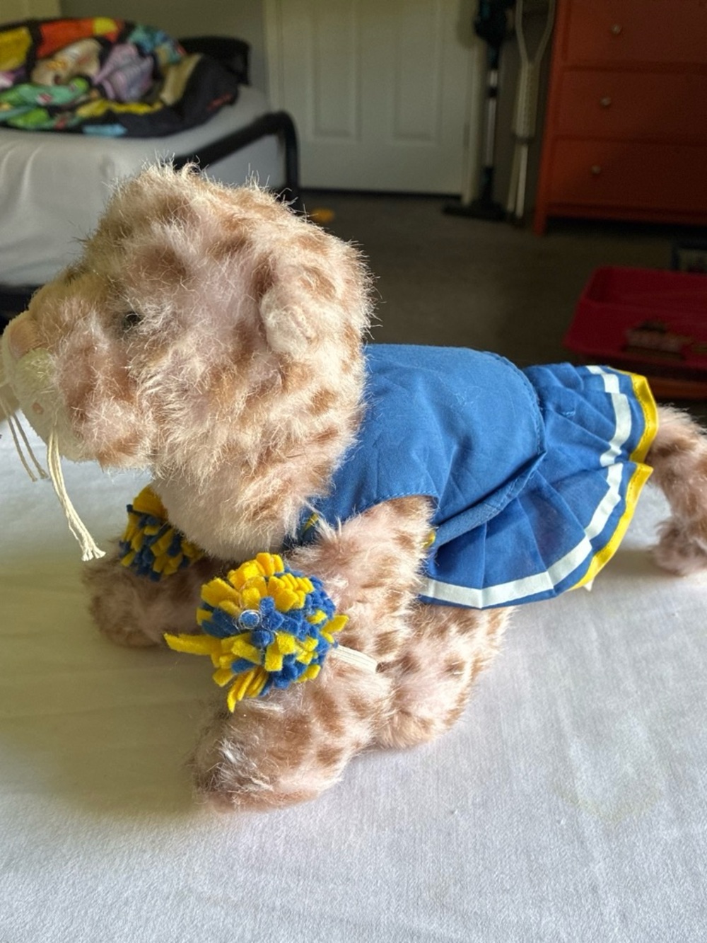 Plush Animal Cheer Outfit in Blue and Yellow
